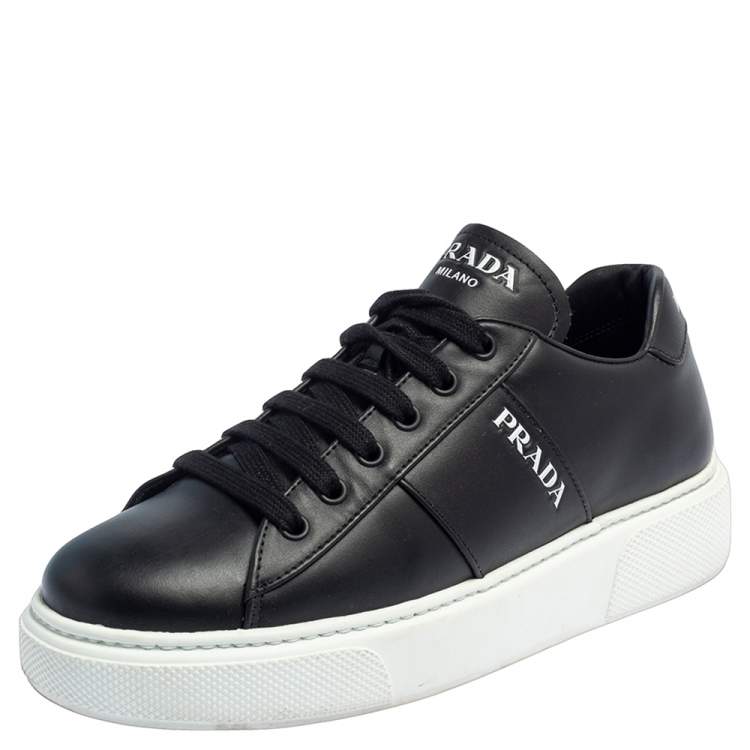 Pre Owned Prada Black Leather Low Top Platform Sneakers Size 38