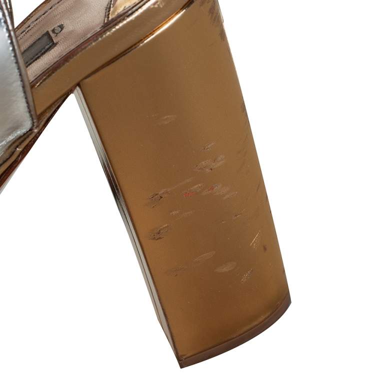 Pre Owned Prada Silver/Gold Leather Open Toe Ankle Strap Platform Sandals Size 41