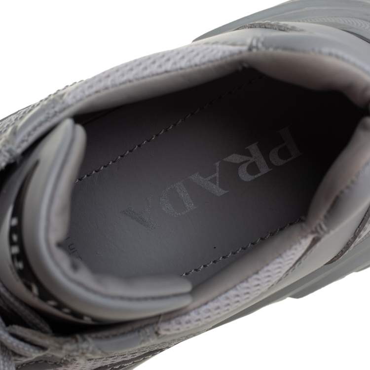 Pre Owned Prada Grey Mesh And Leather Panel Chunky Low Top Sneakers Size 37.5