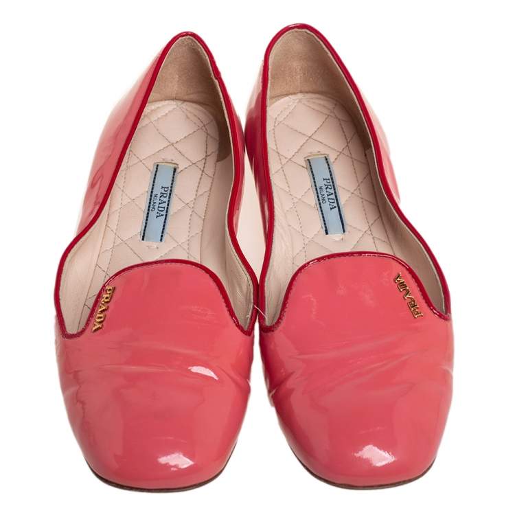 Pre Owned Prada Pink Patent Leather Smoking Slippers Size 36.5