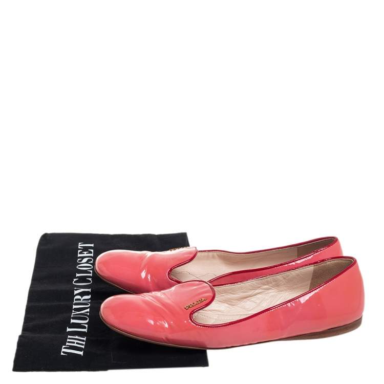 Pre Owned Prada Pink Patent Leather Smoking Slippers Size 36.5