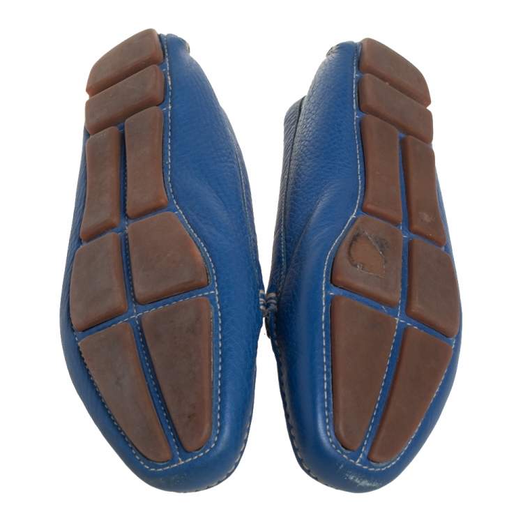 Pre Owned Prada Blue Leather Slip on Loafers Size 36.5