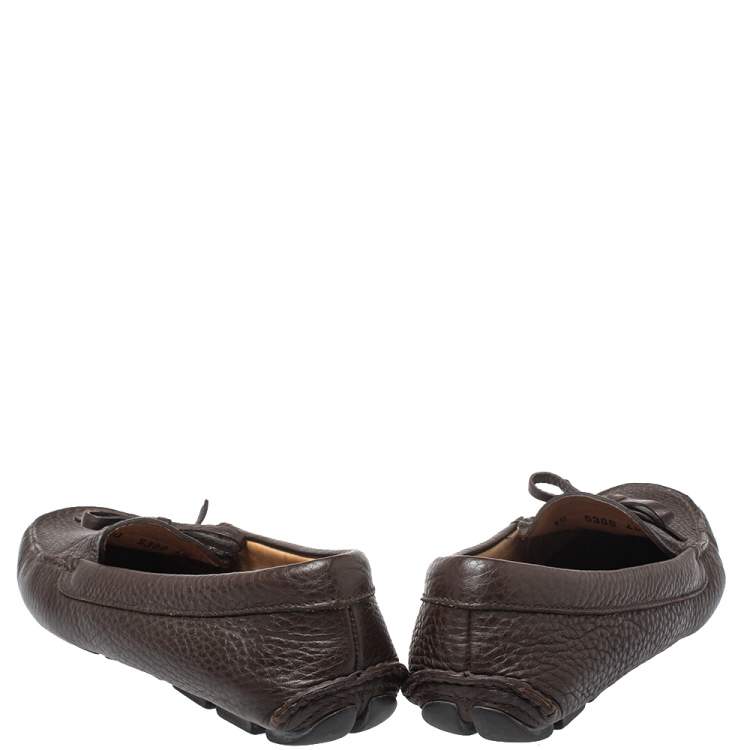 Pre Owned Prada Brown Leather Bow Slip On Loafers Size 40