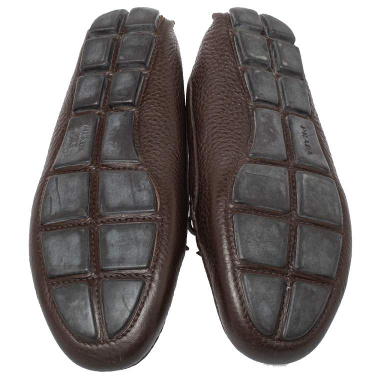 Pre Owned Prada Brown Leather Bow Slip On Loafers Size 40