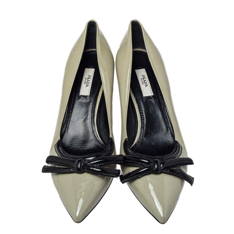 Pre Owned Prada Olive Green Patent Leather Pointed Toe Pumps Size 38