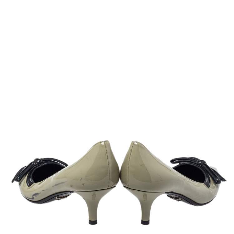 Pre Owned Prada Olive Green Patent Leather Pointed Toe Pumps Size 38