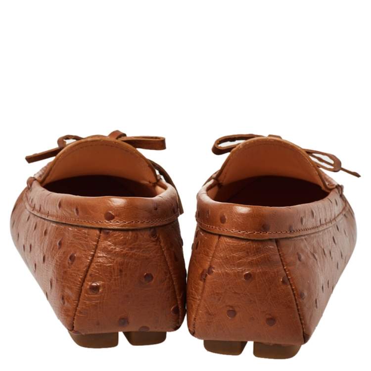 Pre Owned Prada Brown Ostrich Leather Slip on Loafers Size 38