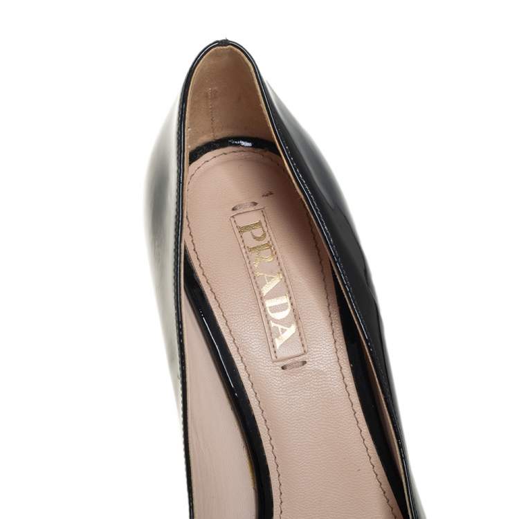 Pre Owned Prada Black Patent Leather Peep Toe Platform Pumps Size 40