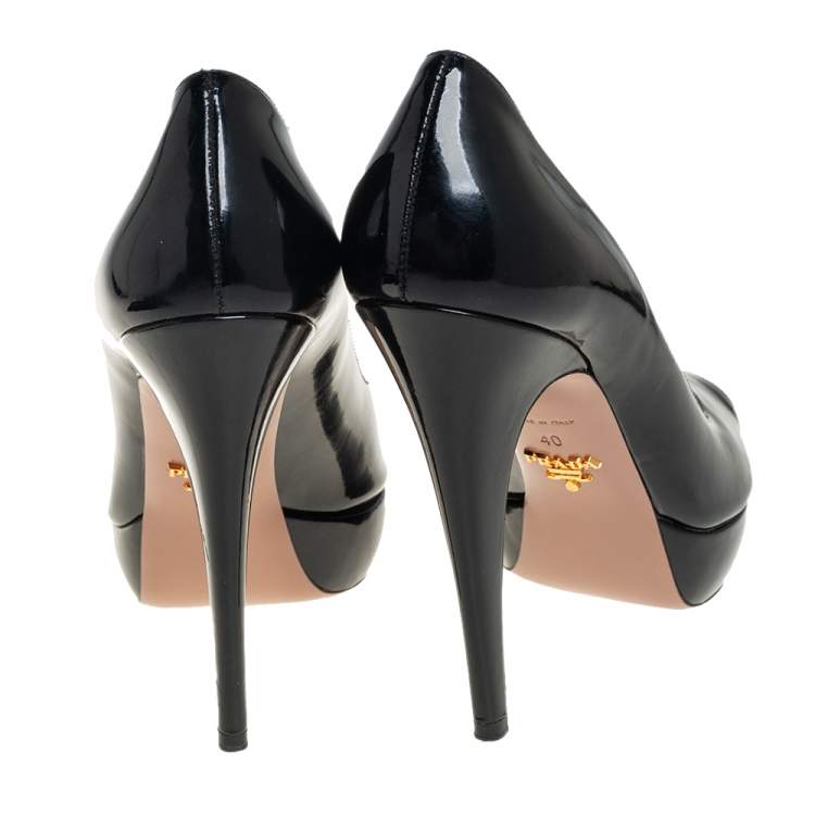 Pre Owned Prada Black Patent Leather Peep Toe Platform Pumps Size 40