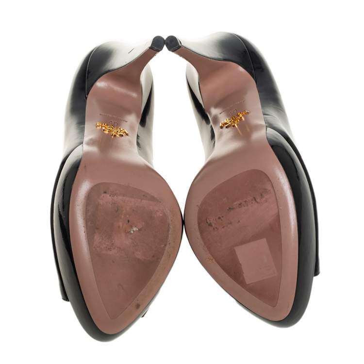 Pre Owned Prada Black Patent Leather Peep Toe Platform Pumps Size 40