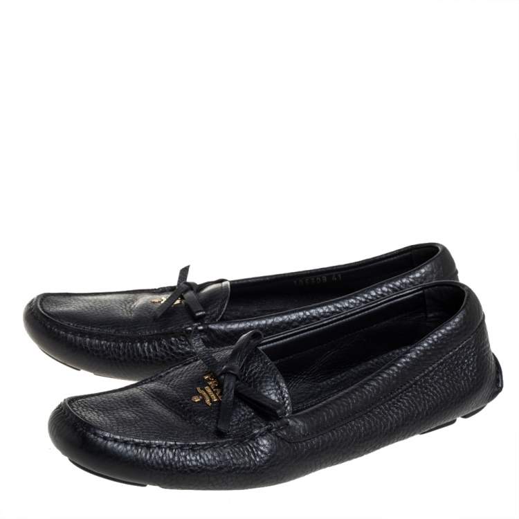 Pre Owned Prada Black Leather Slip On Loafers Size 41 