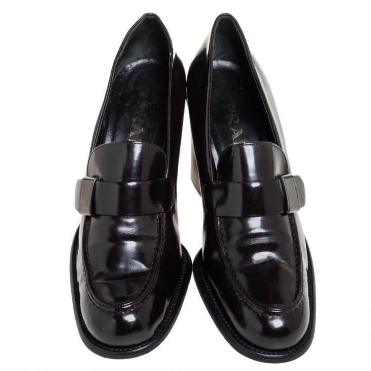 Pre Owned Prada Brown  Patent Leather Loafer Pumps Size 40