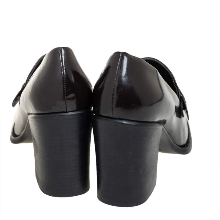 Pre Owned Prada Brown  Patent Leather Loafer Pumps Size 40