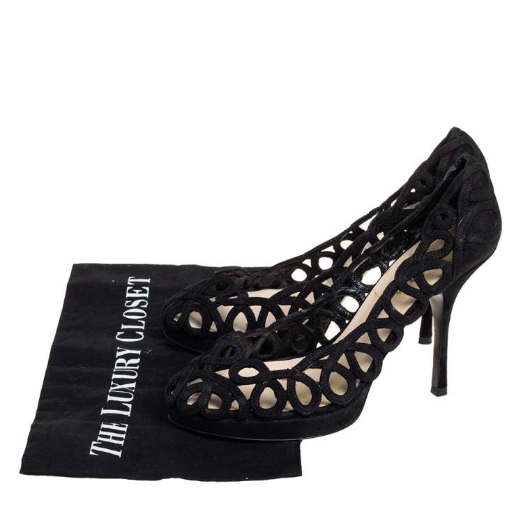 Pre Owned Prada Black Suede Cutout  Pumps Size 38