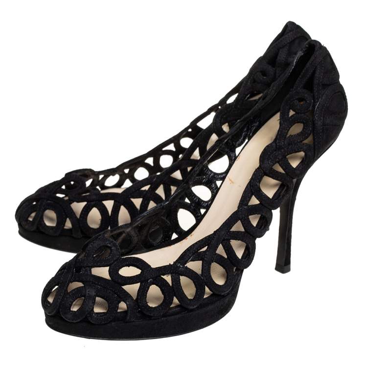 Pre Owned Prada Black Suede Cutout  Pumps Size 38
