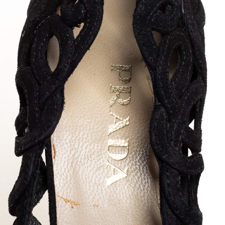 Pre Owned Prada Black Suede Cutout  Pumps Size 38