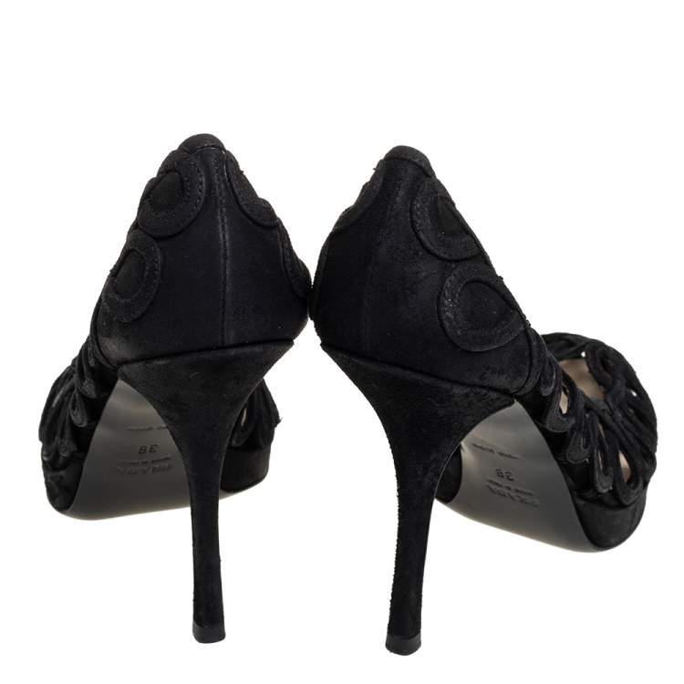 Pre Owned Prada Black Suede Cutout  Pumps Size 38