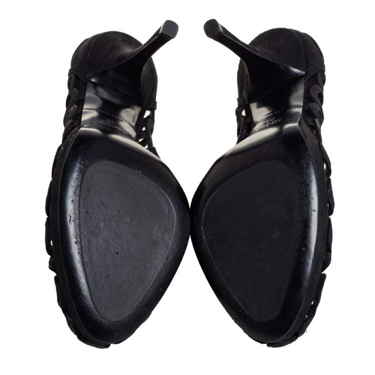 Pre Owned Prada Black Suede Cutout  Pumps Size 38