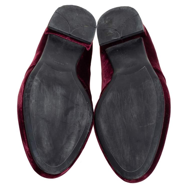 Pre Owned Prada Burgundy Velvet Lace Up Loafers Size 39