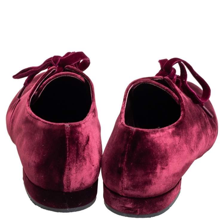 Pre Owned Prada Burgundy Velvet Lace Up Loafers Size 39