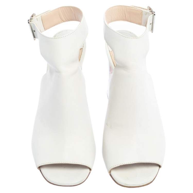Pre Owned Prada White Leather Peep Toe Sandals Size 38