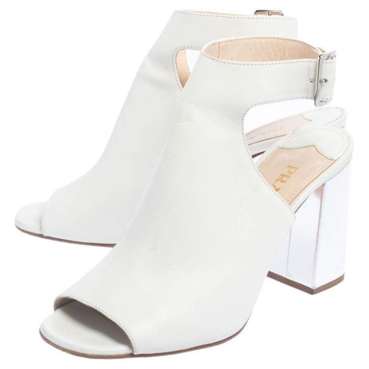 Pre Owned Prada White Leather Peep Toe Sandals Size 38