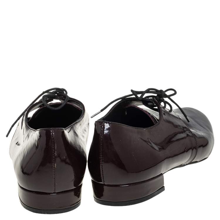 Pre Owned Prada Burgundy Patent Leather Oxfords Size 38.5