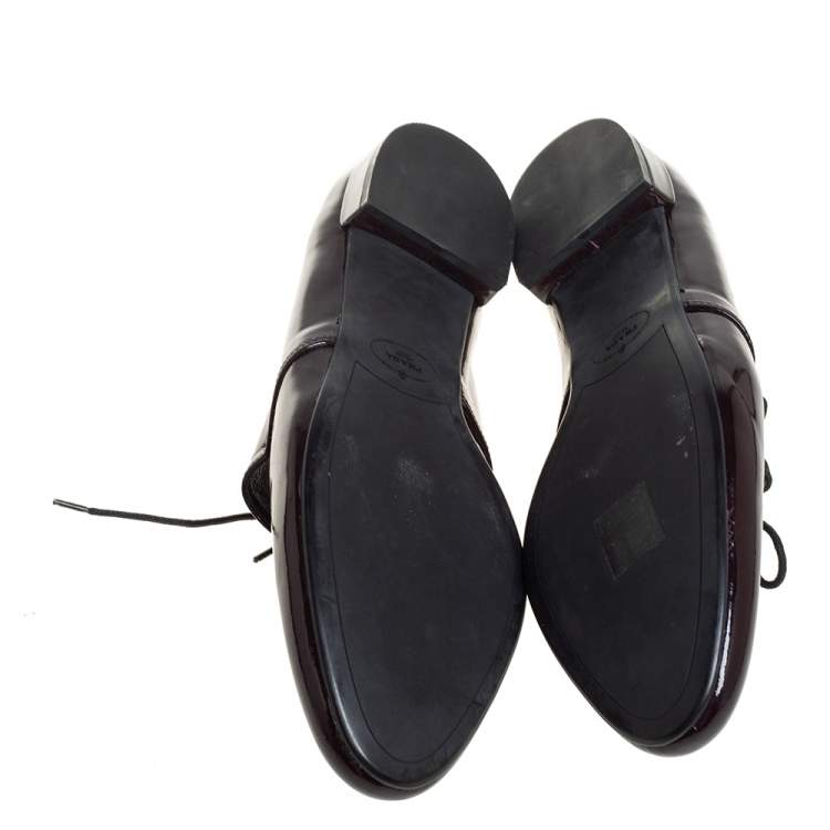 Pre Owned Prada Burgundy Patent Leather Oxfords Size 38.5