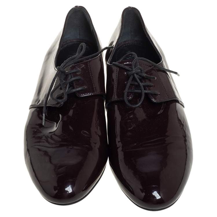Pre Owned Prada Burgundy Patent Leather Oxfords Size 38.5