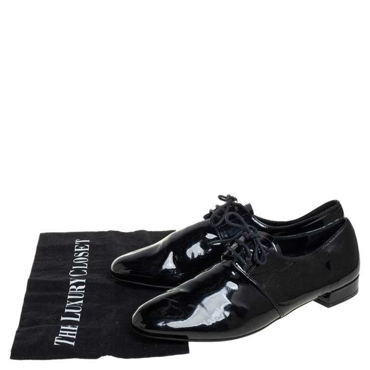 Pre Owned Prada Black Patent Leather Lace Up Oxford Size 38