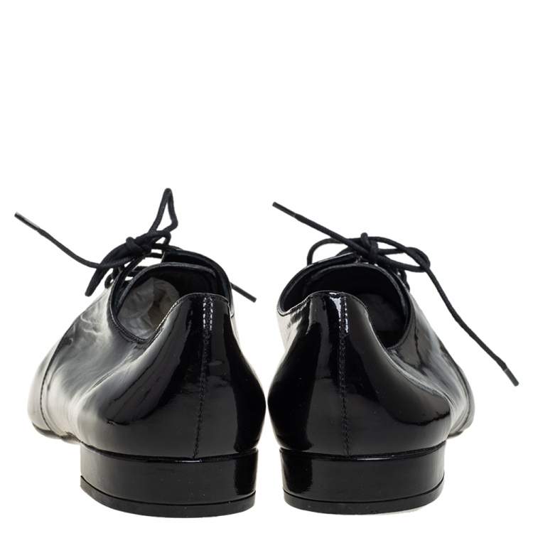Pre Owned Prada Black Patent Leather Lace Up Oxford Size 38