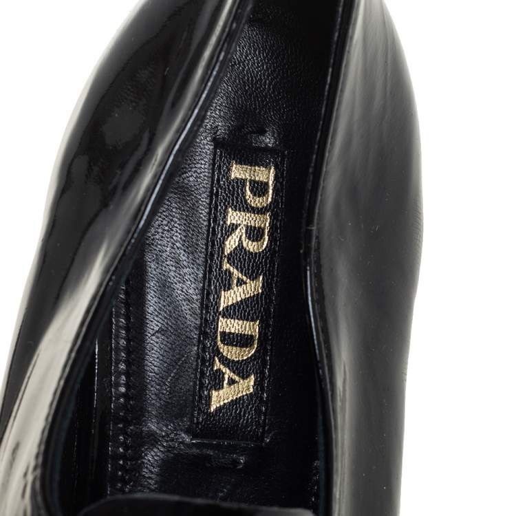 Pre Owned Prada Black Patent Leather Lace Up Oxford Size 38