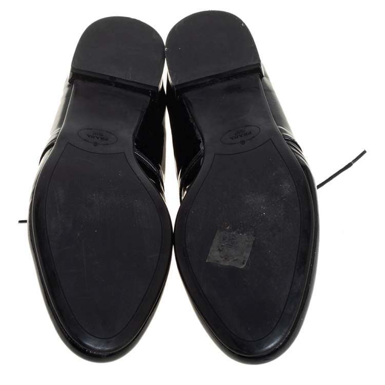 Pre Owned Prada Black Patent Leather Lace Up Oxford Size 38