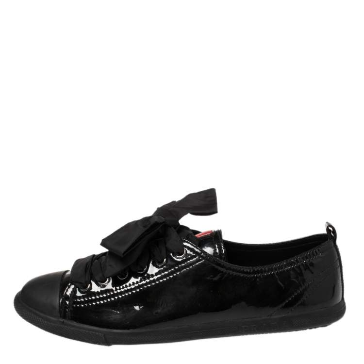 Prada Sports Black Patent Leather Trainer Sneakers Size 37.5 Prada