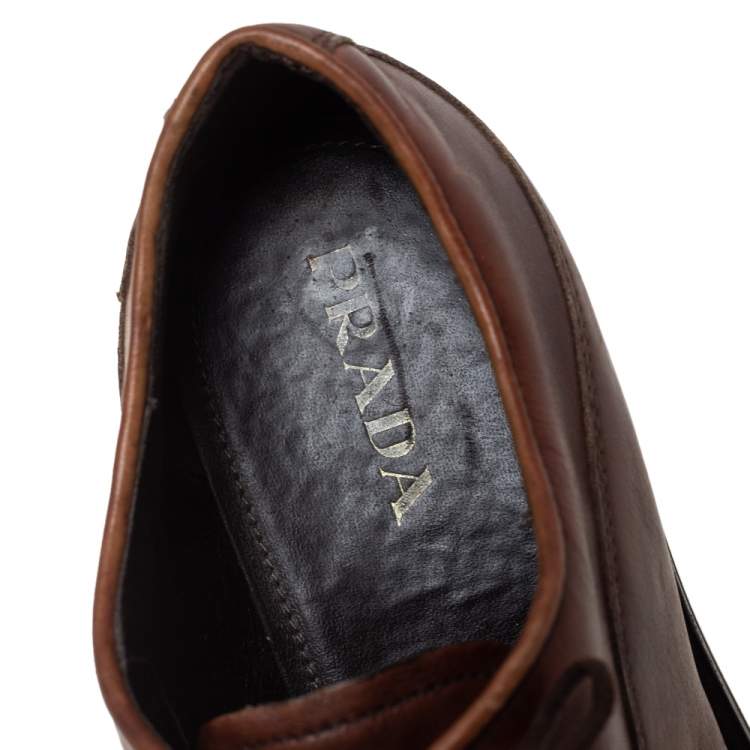 Pre Owned Prada Brown Leather Lug Sole Lace Up Oxford Size 38.5