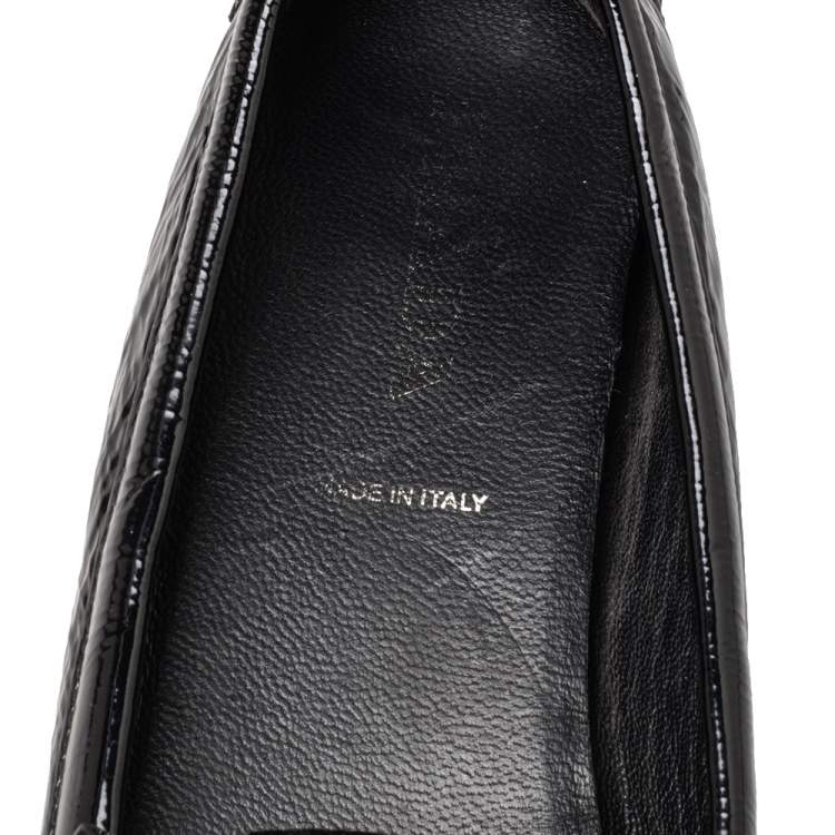 Pre Owned Prada Black Patent Leather Bow Slip On Loafers Size 37.5