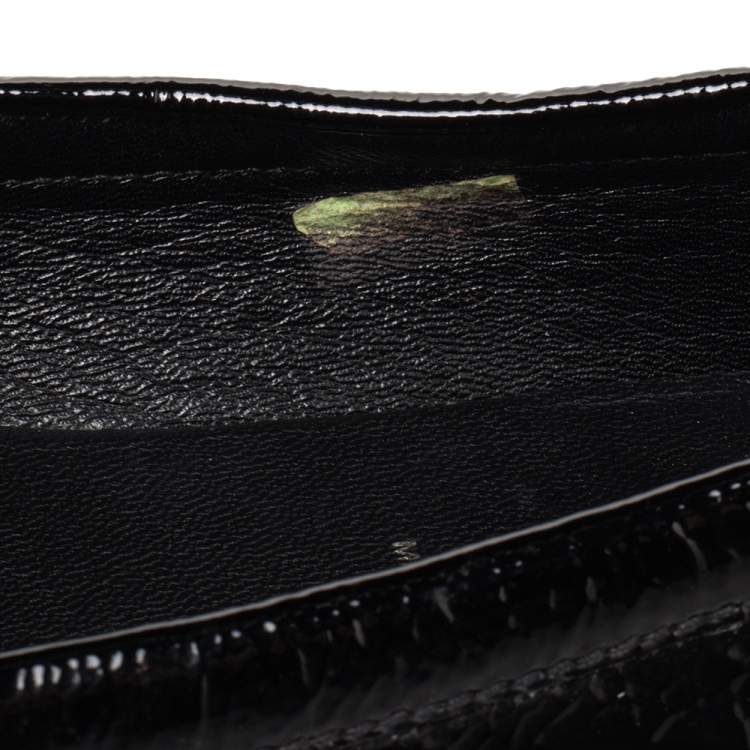 Pre Owned Prada Black Patent Leather Bow Slip On Loafers Size 37.5