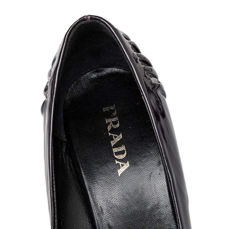 Pre Owned Prada Black/Purple Patent Leather Pointed Toe Pumps Size 39.5