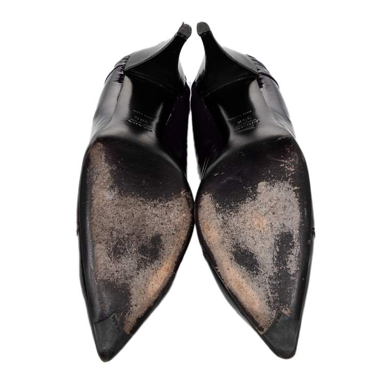 Pre Owned Prada Black/Purple Patent Leather Pointed Toe Pumps Size 39.5
