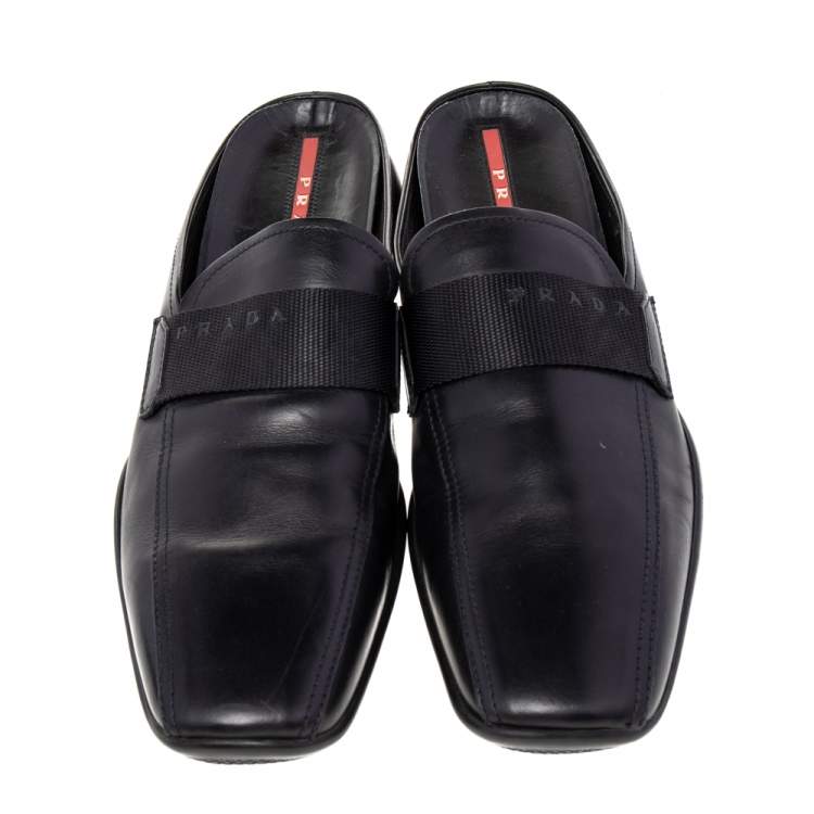 Pre Owned Prada Black Leather Slip on Loafers Size 44.5