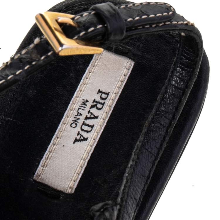 Pre Owned Prada Black Python Embellished Thong Flat Sandals Size 38