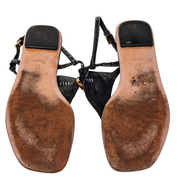 Pre Owned Prada Black Python Embellished Thong Flat Sandals Size 38