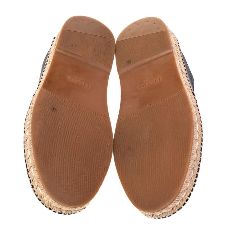 Pre Owned Prada Black Leather Espadrille Flats Size 38.5