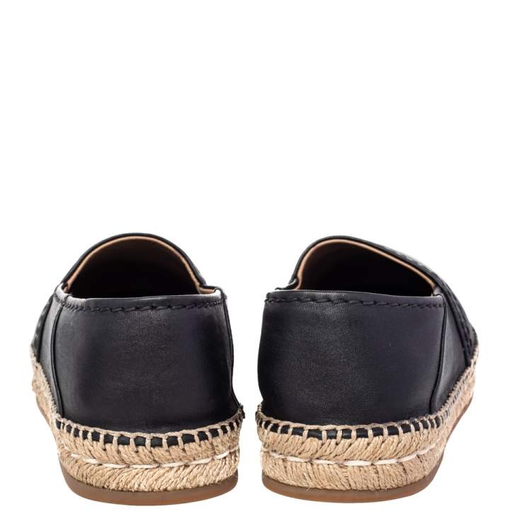 Pre Owned Prada Black Leather Espadrille Flats Size 38.5