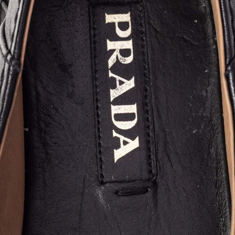 Pre Owned Prada Black Leather Espadrille Flats Size 38.5