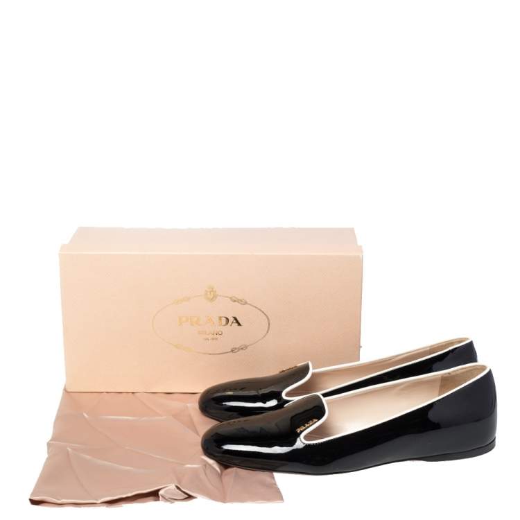 Pre Owned Prada Black Patent Leather Slip On Smoking Slipper Size 41