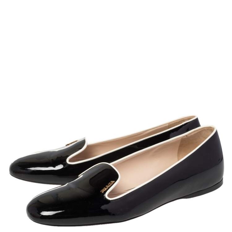 Pre Owned Prada Black Patent Leather Slip On Smoking Slipper Size 41