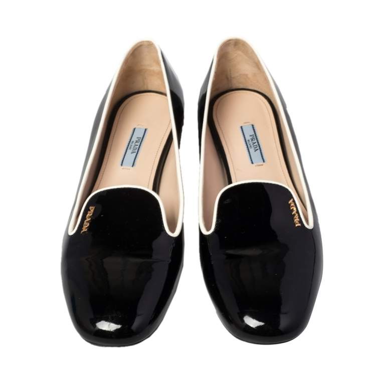 Pre Owned Prada Black Patent Leather Slip On Smoking Slipper Size 41