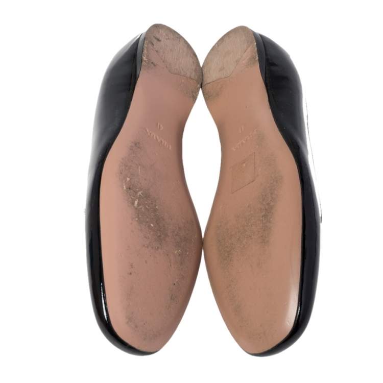 Pre Owned Prada Black Patent Leather Slip On Smoking Slipper Size 41