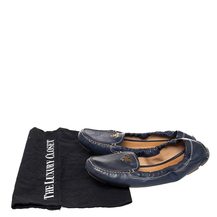 Pre Owned Prada Blue Leather Scrunch Slip On Loafers Size 39.5